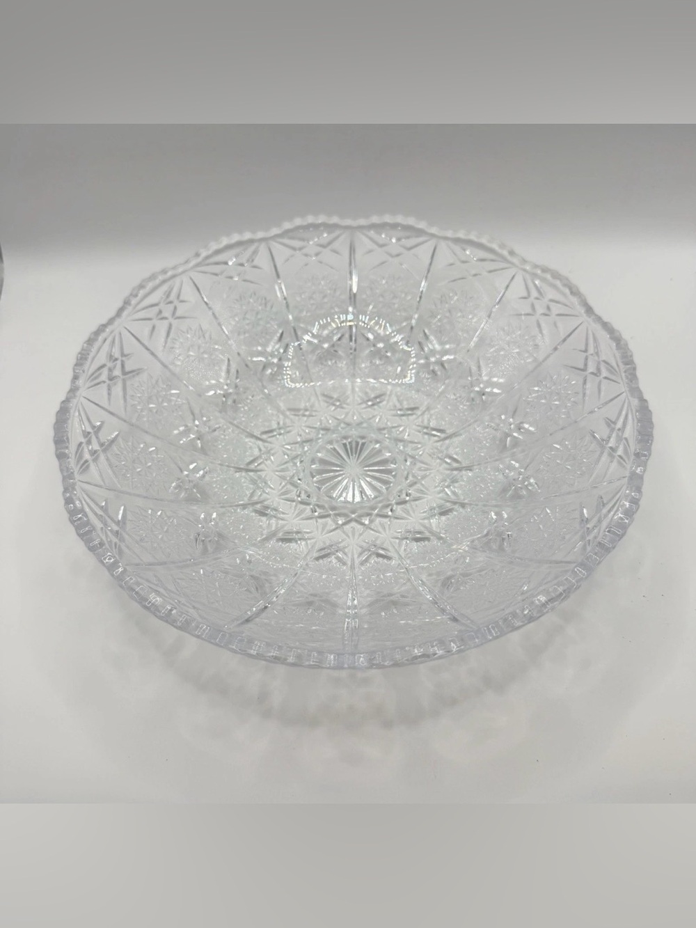 Vintage‎ ABP Cut Crystal Centerpiece Bowl Hand Cut Lead Glass - Hobstar Fan 8.5